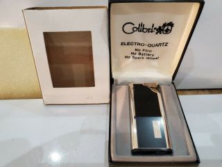 Vintage COLIBRI BLACK ENAMEL & SILVER Tone Lighter / BOX / NOS 3