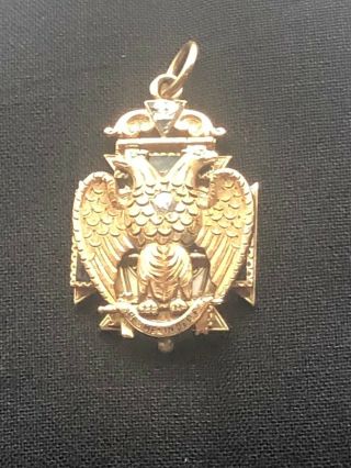 Antique Masonic Double Eagle 32 Degree Knights Templar 14k Gold Trifold Fob.  24g