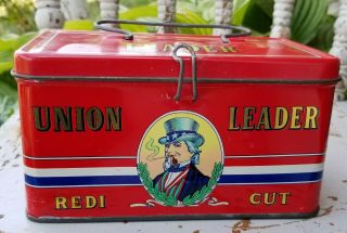 Early Vintage Patriotic Uncle Sam Union Leader Redi Cut Lunch Box Tobacco Tin