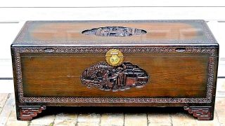 Antique Chinese Rosewood Carved,  Camphor Interior Trunk " J.  L.  George Prop.  Shanghai "