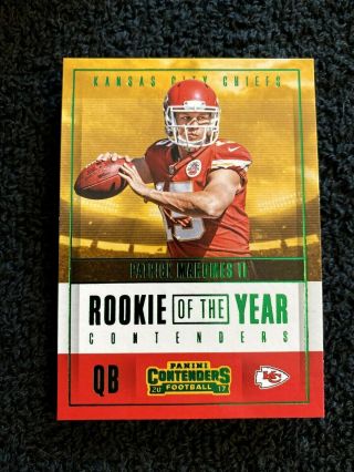 2017 Panini Contenders Patrick Mahomes Ii Rookie Of The Year Rc Ry - 3 Green Foil