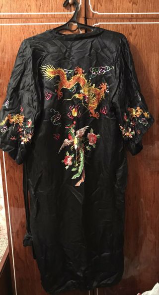 Vintage Golden Dragon Kimono Hand Embroidered Silk Robe Size L