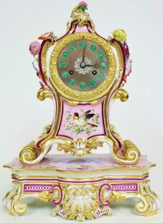 Antique French Empire Jacob Petit Porcelain 8 Day Striking Mantle Clock