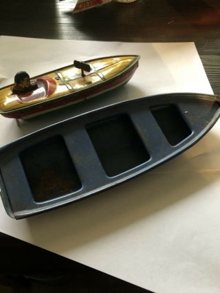 Two Vintage Tin Boats One Wind Up One Pull Row Boat
