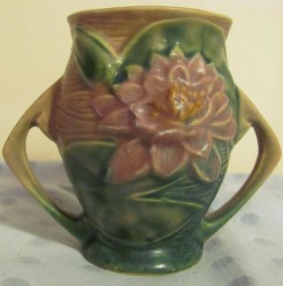 Vintage Roseville Pottery 71 - 4 Water Lily Vase,  4 " Tall,  Pink & Green,  - Vg