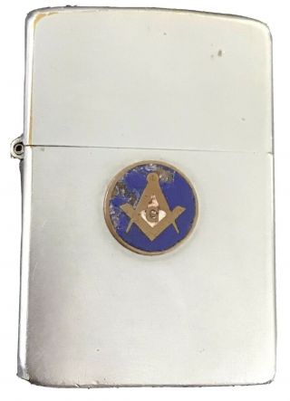 1949 Masonic Zippo With Raised Emblem.  Chrome Plated Brass.  Struck