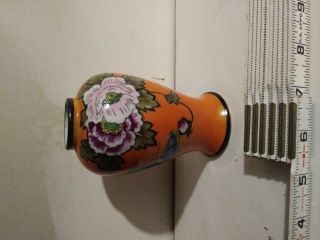 Vintage Vase,  Hand Painted,  Made In Japan,  Orange With Black Trim,  Flowers