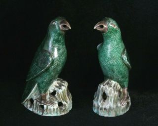 (2) Antique Early 20thc Chinese Famille Verte Porcelain Parrot Figures