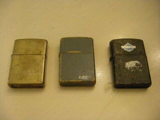 2 Vintage Brass Zippo Lighters And 1 " Motorcycles " Lighter