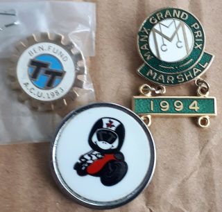 Isle Of Man Tt Badges Ben Fund Acu 1983 Manx Grand Prix Marshal 1994 X 1 Vintage