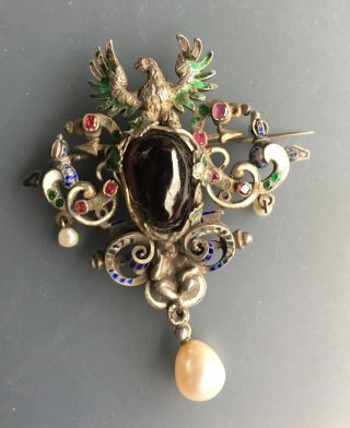 Broche Ancienne Email Grenat / Antique Austro - Hungarian Enamel Brooch