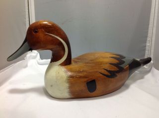 Vintage Carved Wood Mallard Duck Decoy Hand Painted W/ Glass Eyes