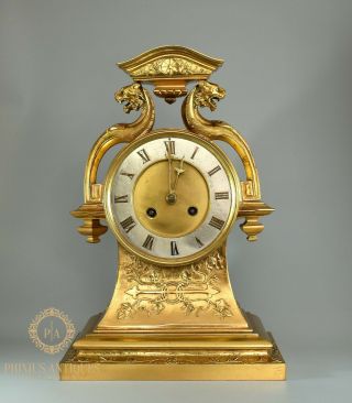 Antique 19th Century French Dore Ormolu Bronze 8 Dat Mantel Clock Renaissance