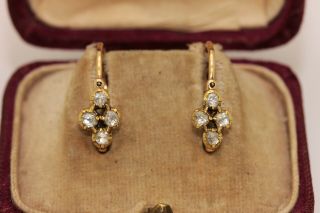 Antique Ottoman 14k Gold Rose Cut Diamond Decorated Pretty Earring