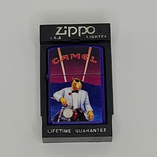 Vintage 1993 Zippo Joe Camel On Motorcycle Cigarette Lighter In Case