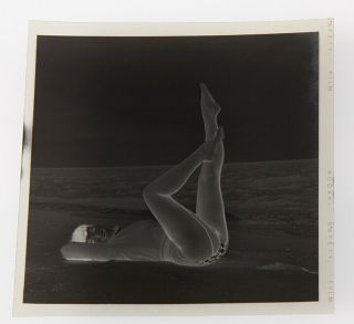 Bettie Page Fishnet Stockings Leg Show Pose Bunny Yeager Camera Negative 1954 NR 3