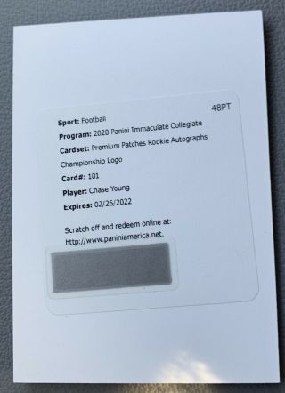 2020 Immaculate Chase Young Premium Patches Rookie Championship Logo Auto /5