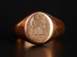 Antique Unisex Men Signet Guarding Angel Ring solid 18K Gold Ø9.  25 US/10.  6g 2
