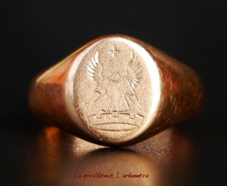 Antique Unisex Men Signet Guarding Angel Ring solid 18K Gold Ø9.  25 US/10.  6g 3