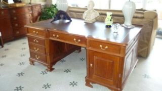 Antique Partners Desk With Leather Top