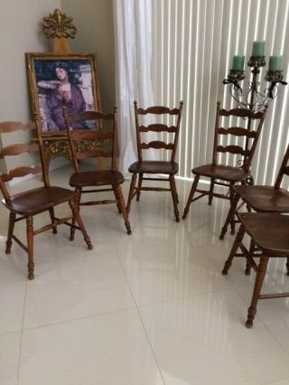 Antique Vintage 6 Tell City Hard Rock Maple Ladder Dining Kitchen Chairs 8032