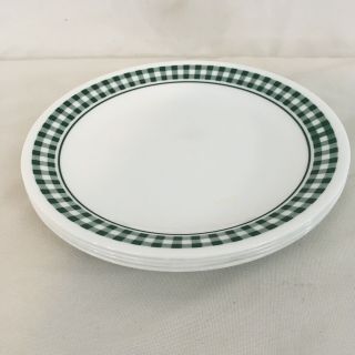 Corning Corelle Set Of 4 Vtg Usa Made Gingham Hunter Green Luncheon Plates (4)
