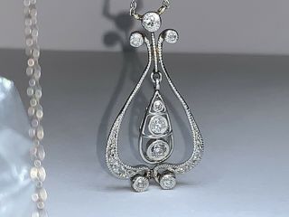 Antique Edwardian Platinum And Diamond Dangling Pendant Necklace Diamond 0.  60ctw