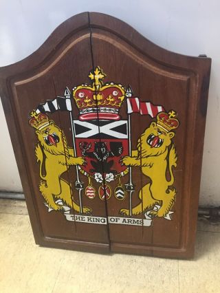 Vintage The King Of Arms Wooden Dart Board Cabinet