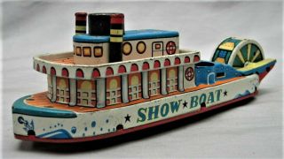 Vintage Showboat Tin Toy Paddle Wheel Boat Made In Japan