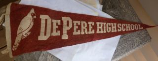 Vintage Red / White Felt - Depere Wisconsin Redbirds High School Pennant - (w)
