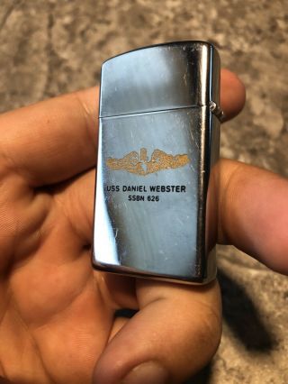 Vintage Slim Zippo Lighter Uss Daniel Webster Ssbn 626 Navy Sub Liberty & Union