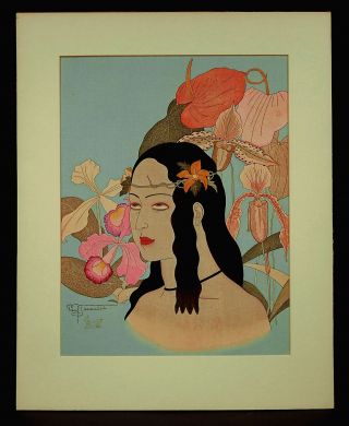Paul Jacoulet Pencil Signed Japanese Woodblock Print A Beauty Of Palao