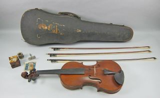 Antique 1929 Violin With 3 Bows And Accessories Project Piece