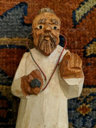 Vintage Hand Carved Wooden Old Man Dr with Stethoscope Figurine Statue 2