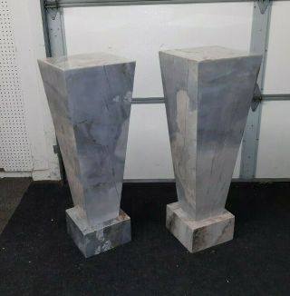 Pair Mid Century Modern Large Marble Sculpture Pedestals Grey