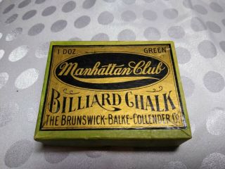 Antique Brunswick Balke Collender Co.  Manhattan Club Pool Chalk W/ Box