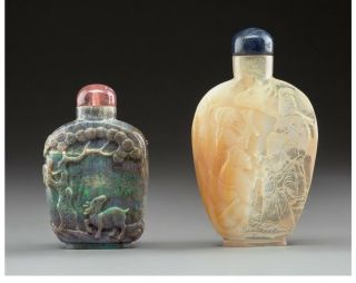 S029 Chinese Carved Opal Snuff Bottle and a Carved Mother - of - Pearl Snuff Bottle 2