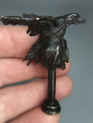 Vintage PIPE TAMPER Death Head SKULL & RAVEN/CROW Bird BRONZE Sculpture 3