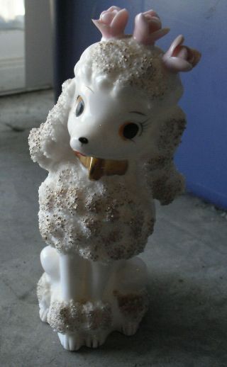Vintage Japan Popcorn Porcelain Poodle Dog Figurine 6 1/4 " Tall