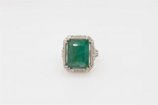 Antique 1920s $10,  000 10ct Colombian Emerald 18k White Gold Filigree Ring