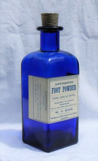 Vintage English Blue Chemist Pharmaceutical Medicine Bottle Leicester Interest