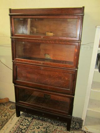 Antique Barrister Lawyer Oak 4 Stack Bookcase W/desk,  Finish,  W/key