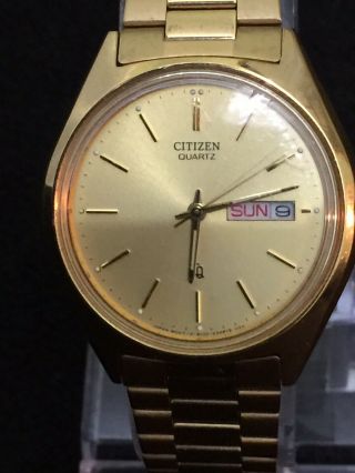 Vintage Citizen Quartz Watch Mens,  Gold Tone Day/date 35mm Case,  Stainless Steel