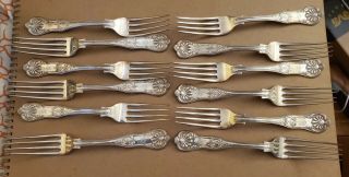 Set Of 12 Tiffany & Co.  English King Sterling 8 " Dinner Forks Mono