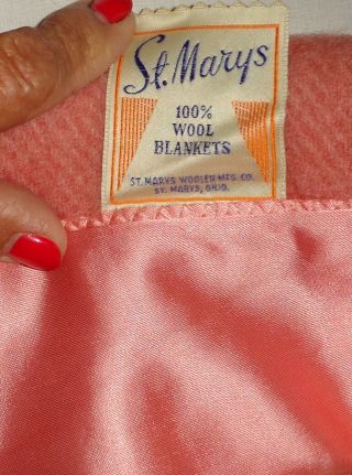 Vintage St Marys Peach 100 Wool Blanket 72 X 86 No Flaws 3