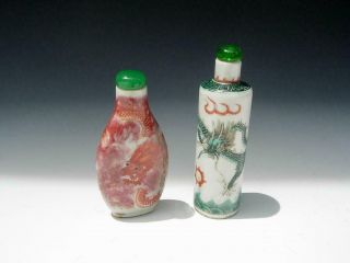 Two Antique Chinese Porcelain Snuff Bottles And Glass Stoppers