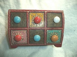 Hand Painted Colorful Indian Vintage Look Wood Jewelry Box Chest 6 Drawers