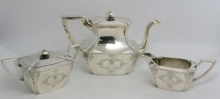 Dominick & Haff Sterling Silver Tea Set 1913 Hog Clan Crest Dat Gloria Vires