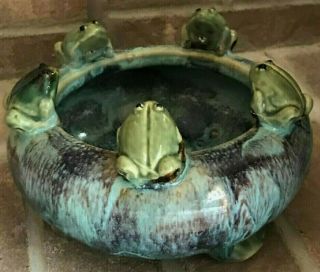 Vintage Ceramic Footed Bowl/planter - 5 Frogs On Rim