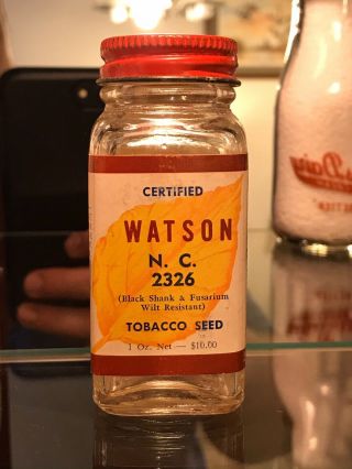 Watson Tobacco Seed Container North Carolina Tobacco N.  C.  Tobacco Glass Jar Rare